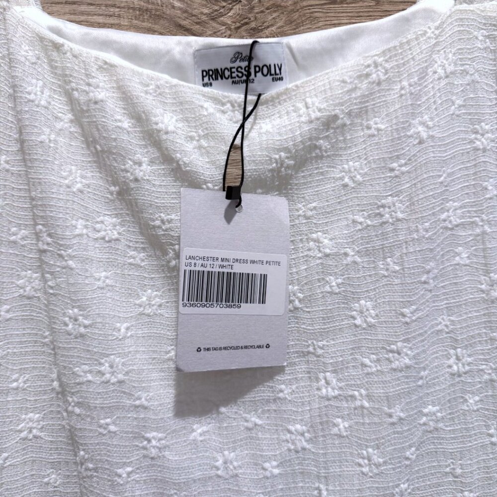 Princess Polly White Mini Dress NWT Lace Trim Square Neck Fitted Size 8 Petite - Picture 6 of 13